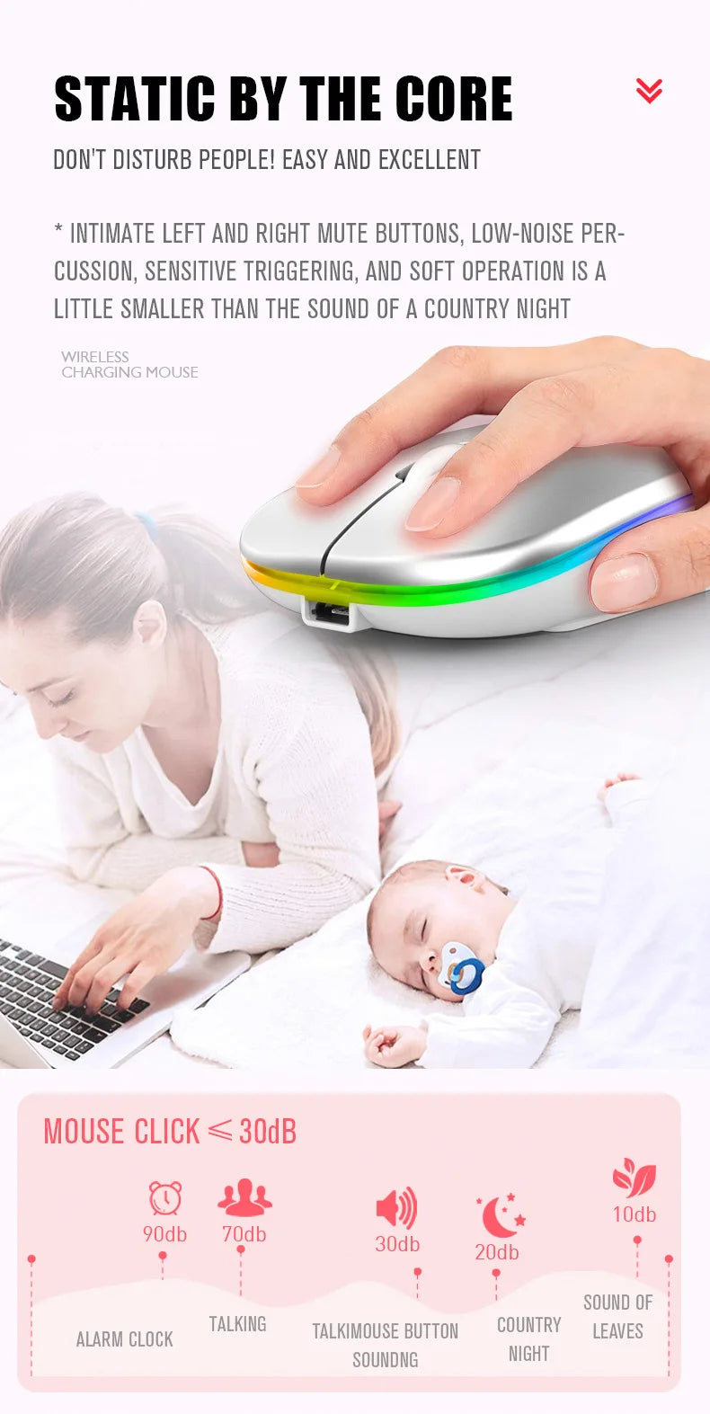 Souris sans fil double mode HOMEFISH PHONEPACE, Bluetooth 2,4 GHz, rechargeable, silencieuse, rétroéclairage LED, optique, pour PC et ordinateur portable