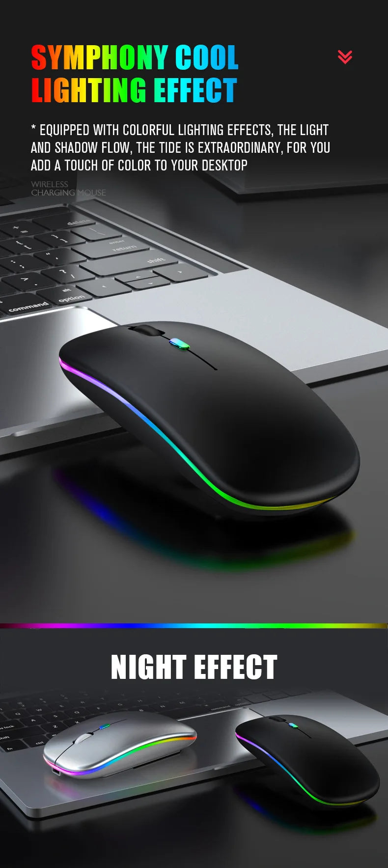 Souris sans fil double mode HOMEFISH PHONEPACE, Bluetooth 2,4 GHz, rechargeable, silencieuse, rétroéclairage LED, optique, pour PC et ordinateur portable