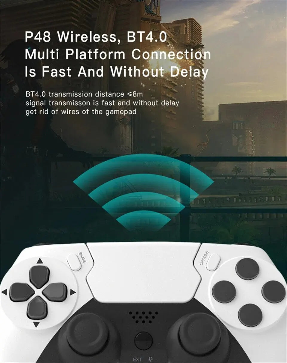 Manette de jeu sans fil GAMINJA P48 avec gyroscope à six axes pour consoles PS4 et PS3, Windows 7, 8 et 10, et joystick à double vibration pour PC.