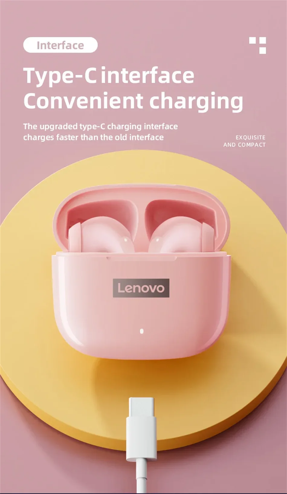 Nouveaux écouteurs Lenovo LP40 Pro TWS Bluetooth 5.3 à connexion rapide, design ergonomique et transmission rapide.
