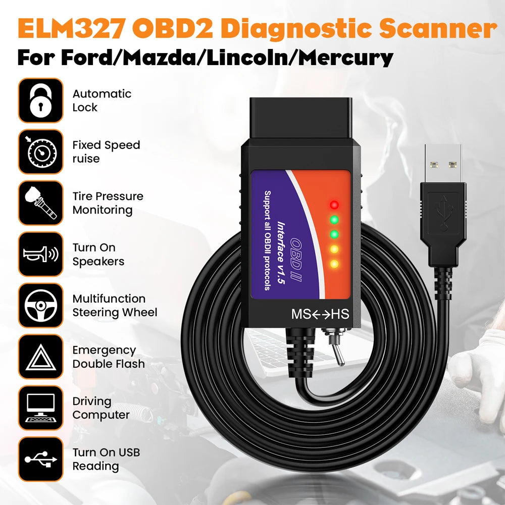 Lecteur de code FORScan OBD2 OBDMonster ELM327 USB V1.5 avec commutateur HS/MS CAN pour outil de diagnostic Ford - VENTE EN VOGUE »