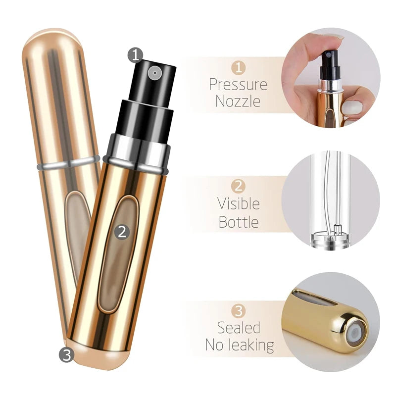 Lot de 4 vaporisateurs de parfum portables de 5 ml pour cosmétiques, mini flacons en aluminium vides et rechargeables.