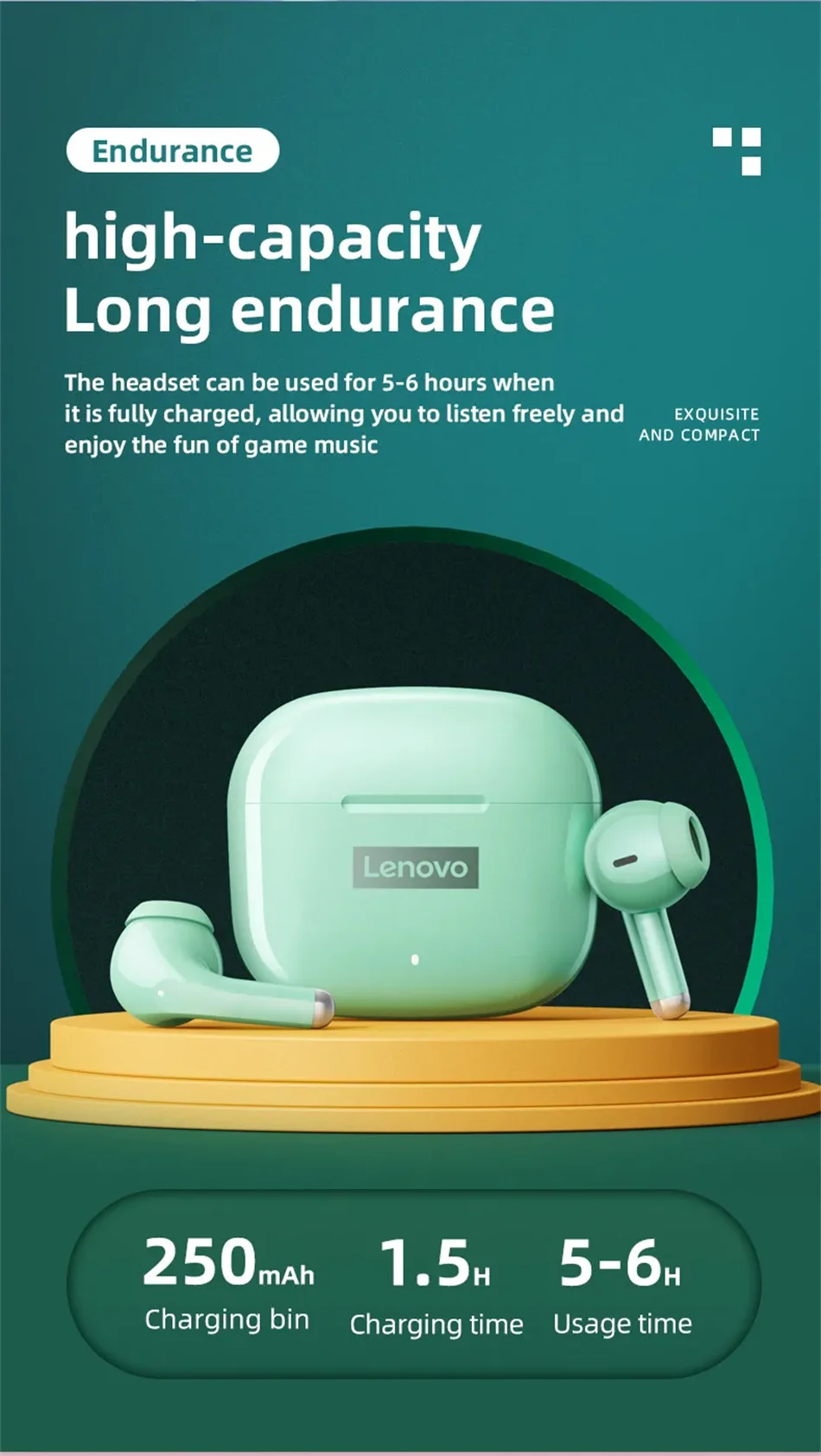 Nouveaux écouteurs Lenovo LP40 Pro TWS Bluetooth 5.3 à connexion rapide, design ergonomique et transmission rapide.