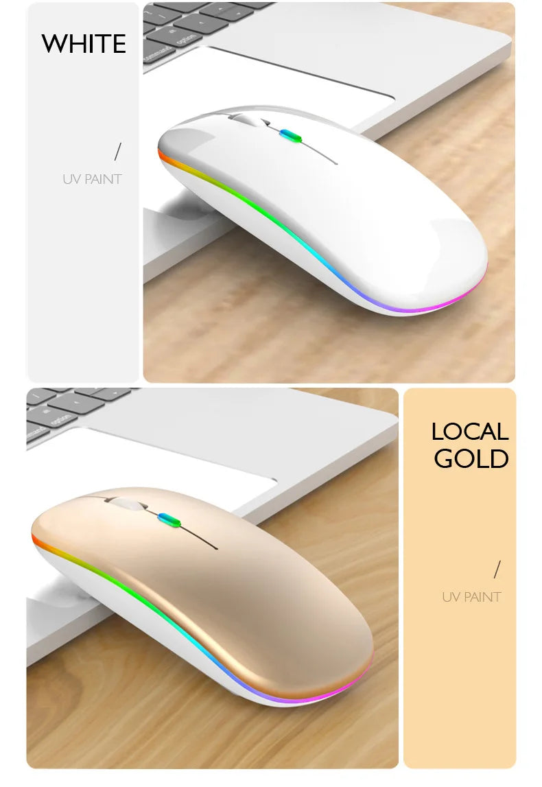 Souris sans fil double mode HOMEFISH PHONEPACE, Bluetooth 2,4 GHz, rechargeable, silencieuse, rétroéclairage LED, optique, pour PC et ordinateur portable