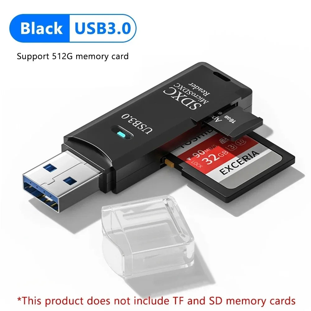 Lecteur de cartes SD/TF USB 3.0 2 en 1, adaptateur de cartes à puce haute vitesse pour PC, ordinateur portable, appareil photo, fixation voiture