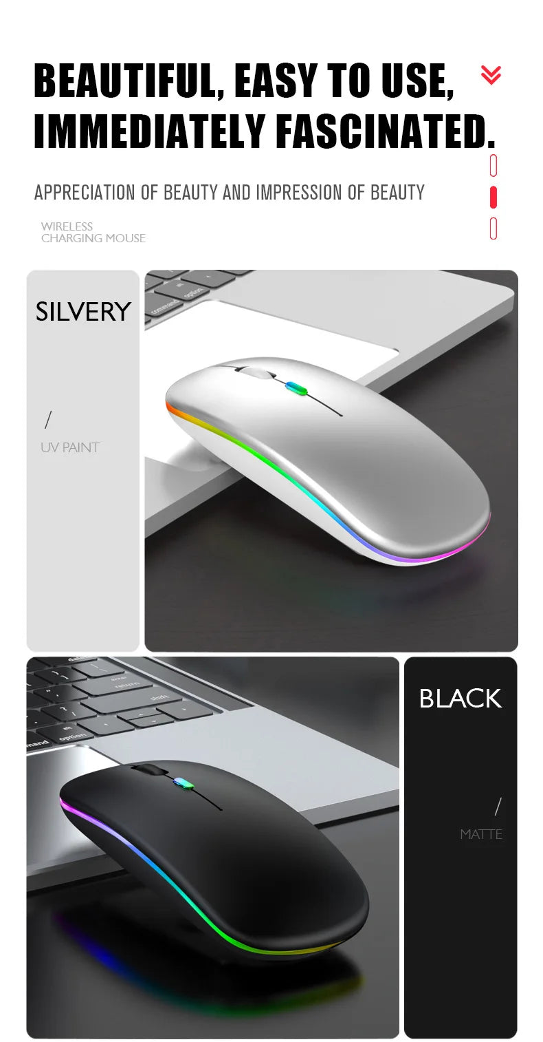 Souris sans fil double mode HOMEFISH PHONEPACE, Bluetooth 2,4 GHz, rechargeable, silencieuse, rétroéclairage LED, optique, pour PC et ordinateur portable