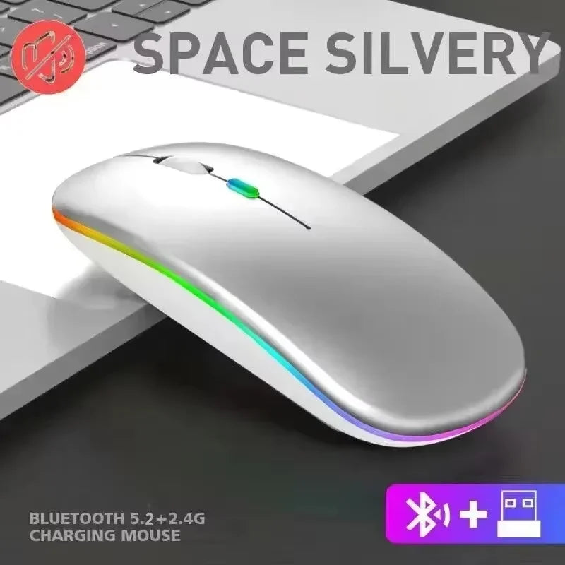 Souris sans fil double mode HOMEFISH PHONEPACE, Bluetooth 2,4 GHz, rechargeable, silencieuse, rétroéclairage LED, optique, pour PC et ordinateur portable