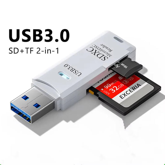 Lecteur de cartes SD/TF USB 3.0 2 en 1, adaptateur de cartes à puce haute vitesse pour PC, ordinateur portable, appareil photo, fixation voiture