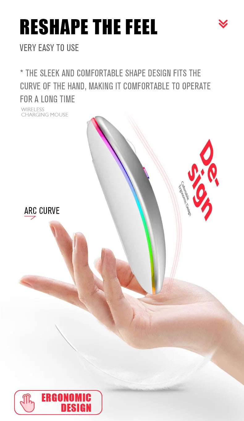 Souris sans fil double mode HOMEFISH PHONEPACE, Bluetooth 2,4 GHz, rechargeable, silencieuse, rétroéclairage LED, optique, pour PC et ordinateur portable