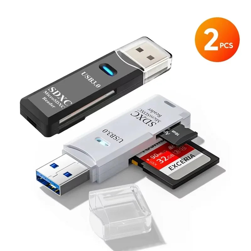 Lecteur de cartes SD/TF USB 3.0 2 en 1, adaptateur de cartes à puce haute vitesse pour PC, ordinateur portable, appareil photo, fixation voiture