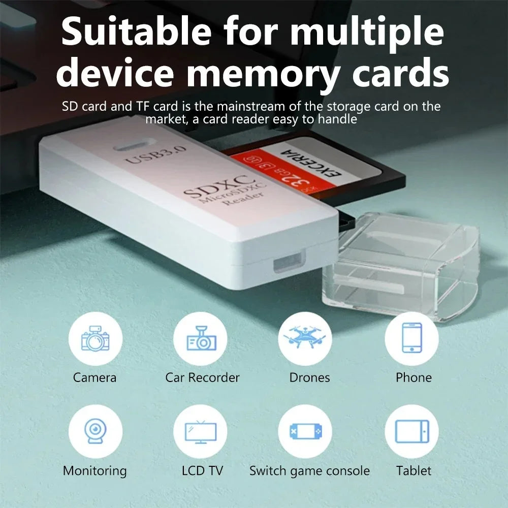 Lecteur de cartes SD/TF USB 3.0 2 en 1, adaptateur de cartes à puce haute vitesse pour PC, ordinateur portable, appareil photo, fixation voiture