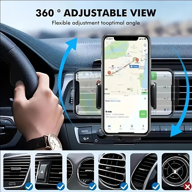 Support de téléphone pour voiture avec pince pour grille d'aération, support pour smartphone et GPS, compatible avec les appareils mobiles de 4,7 à 6,7 pouces.