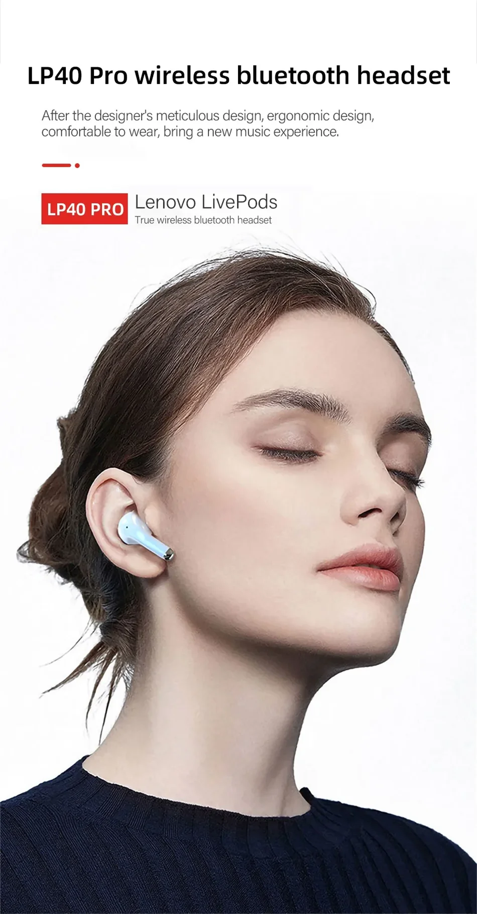 Nouveaux écouteurs Lenovo LP40 Pro TWS Bluetooth 5.3 à connexion rapide, design ergonomique et transmission rapide.