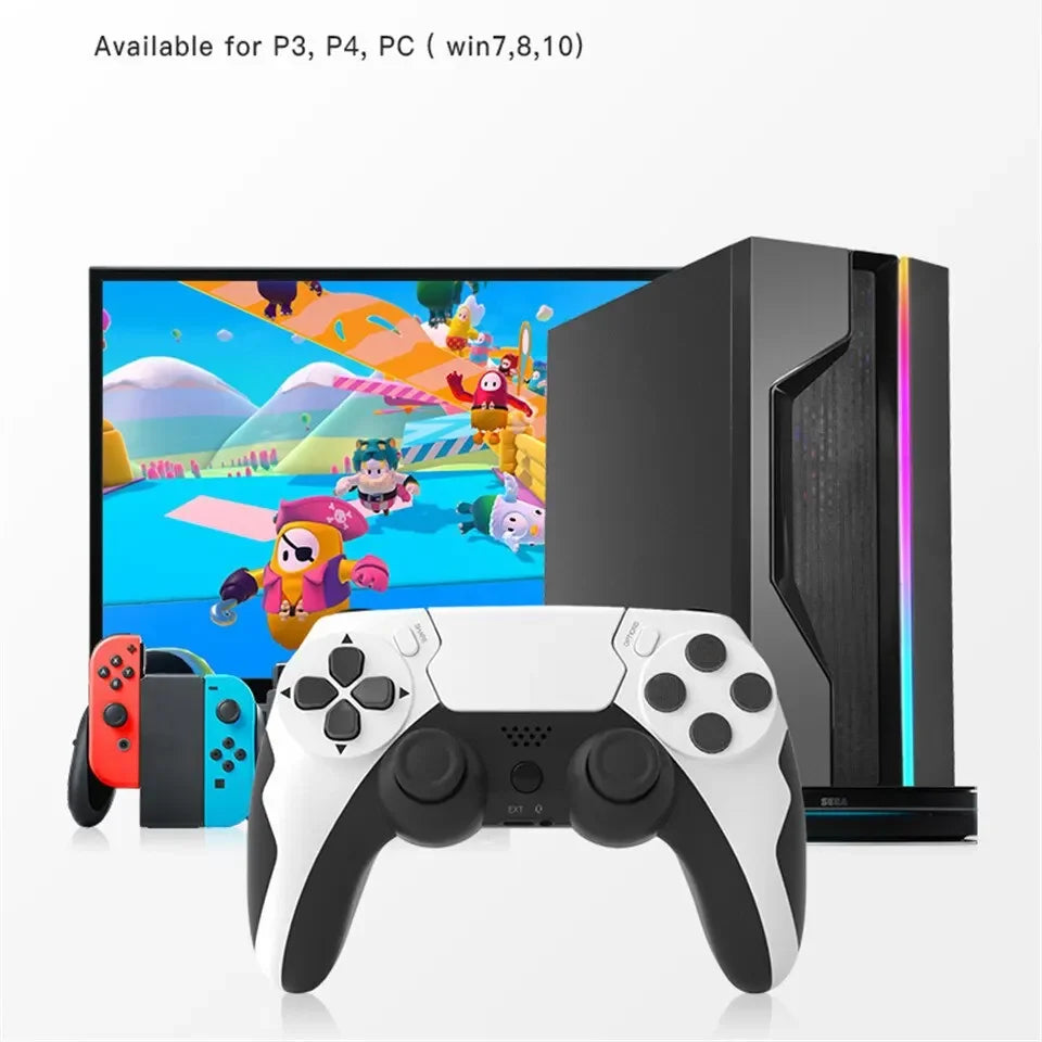 Manette de jeu sans fil GAMINJA P48 avec gyroscope à six axes pour consoles PS4 et PS3, Windows 7, 8 et 10, et joystick à double vibration pour PC.