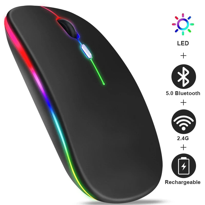 Souris sans fil double mode HOMEFISH PHONEPACE, Bluetooth 2,4 GHz, rechargeable, silencieuse, rétroéclairage LED, optique, pour PC et ordinateur portable
