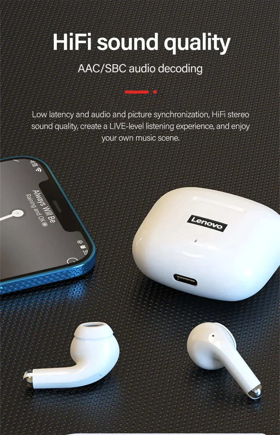Nouveaux écouteurs Lenovo LP40 Pro TWS Bluetooth 5.3 à connexion rapide, design ergonomique et transmission rapide.