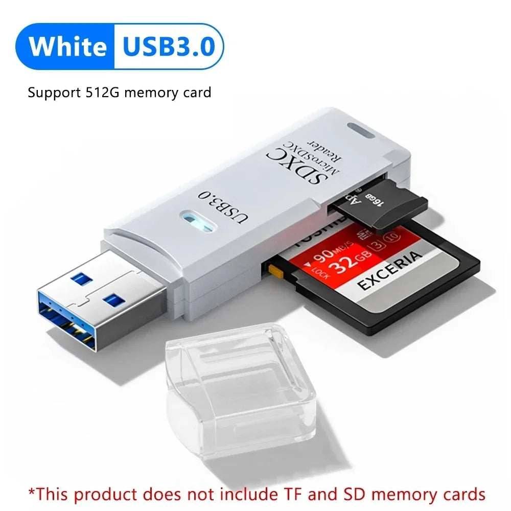 Lecteur de cartes SD/TF USB 3.0 2 en 1, adaptateur de cartes à puce haute vitesse pour PC, ordinateur portable, appareil photo, fixation voiture