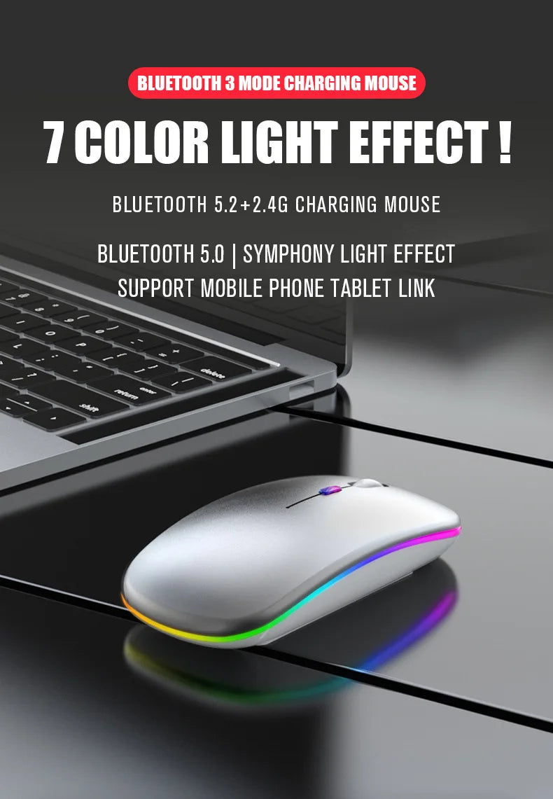 Souris sans fil double mode HOMEFISH PHONEPACE, Bluetooth 2,4 GHz, rechargeable, silencieuse, rétroéclairage LED, optique, pour PC et ordinateur portable