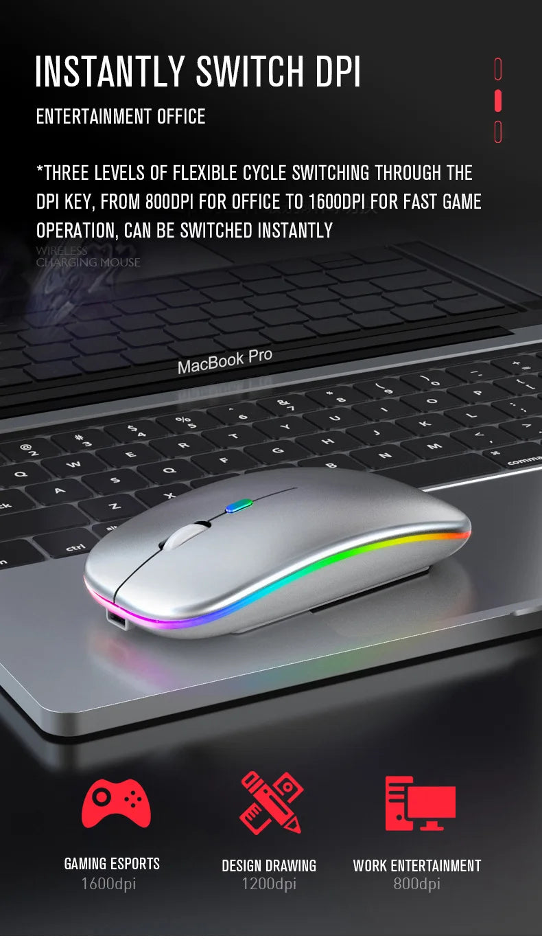 Souris sans fil double mode HOMEFISH PHONEPACE, Bluetooth 2,4 GHz, rechargeable, silencieuse, rétroéclairage LED, optique, pour PC et ordinateur portable