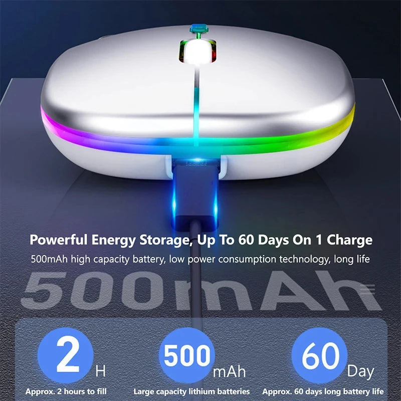 Souris sans fil double mode HOMEFISH PHONEPACE, Bluetooth 2,4 GHz, rechargeable, silencieuse, rétroéclairage LED, optique, pour PC et ordinateur portable